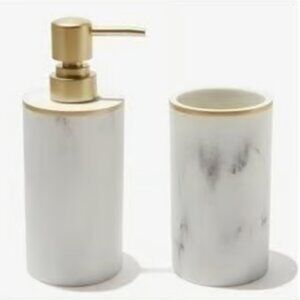 NEW in Box Sunday Citizen Faux Marble Resin Soap Dispenser and Toothbrush Holder